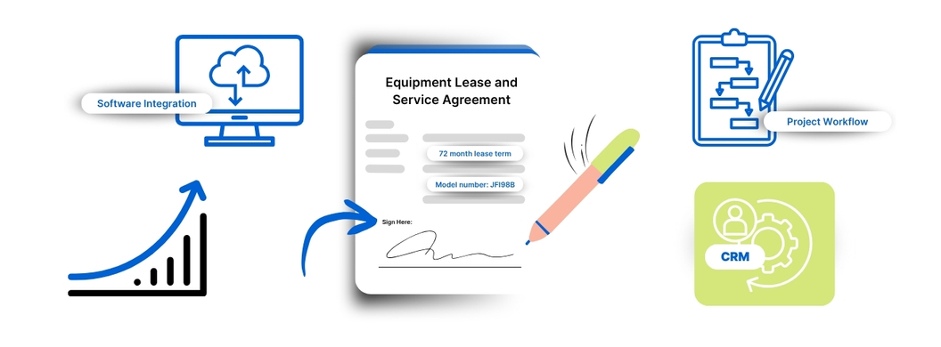 Collage of real estate and finance professionals using technology tools like CRMs, property management software, and market intelligence dashboards